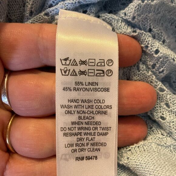 Tahari pointelle open lacy cardigan w/ shawl or waterfall neckline linen/rayon - Picture 7 of 7